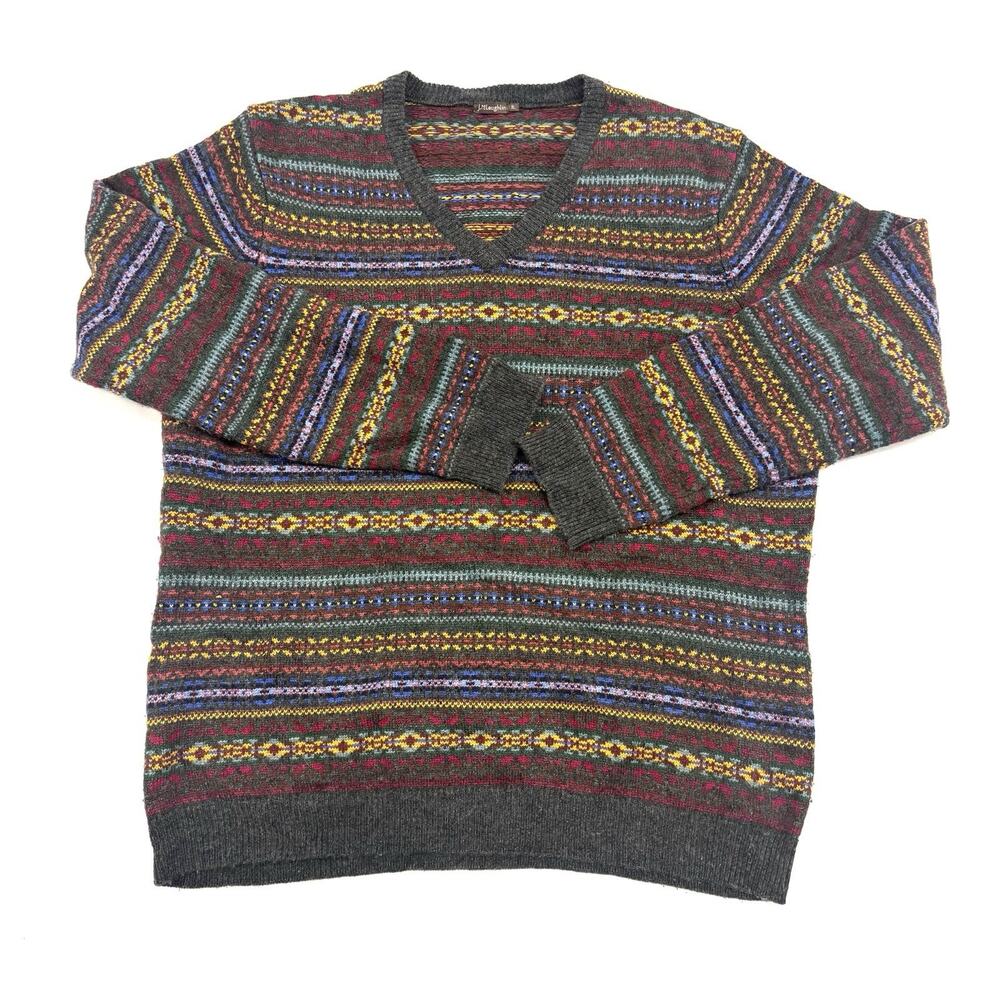J. McLaughlin Sweater Womens XL Fair Isle Nordic Wool Cashmere VNeck Pullover